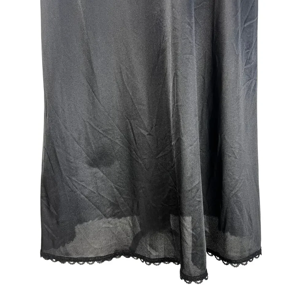 Vintage Warner’s Black Nylon Slip Dress 36 Perfect Measure Midi Nightgown - Picture 5 of 7